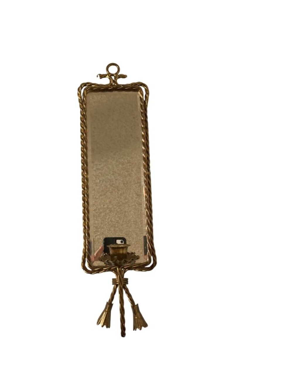 Vintage Hollywood Regency Gold Tone Twisted Rope Mirror Sconces Candle Holders - Picture 4 of 7